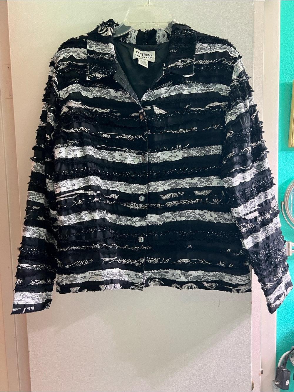 Tantrums Black and White Striped Textured Blazer